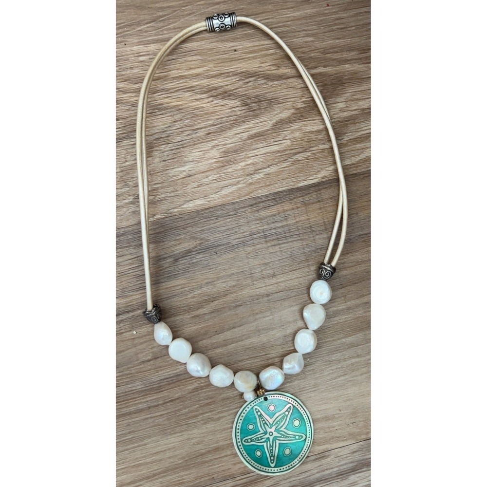 Handmade‎ freshwater pearl mother of pearl nantucket coral starfish necklace